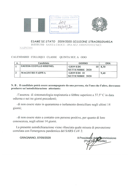 Calendario e modalità accesso Sessione Straordinaria Esami Maturità Odontotecnico