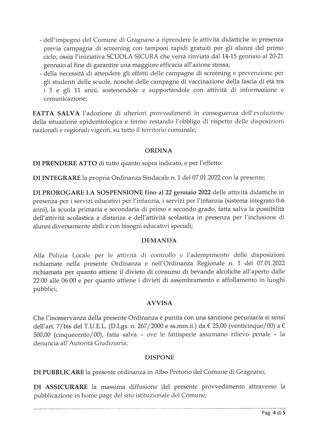 ORDINANZA SINDACALE n. 4 del 14.01.2022. Pagina 4