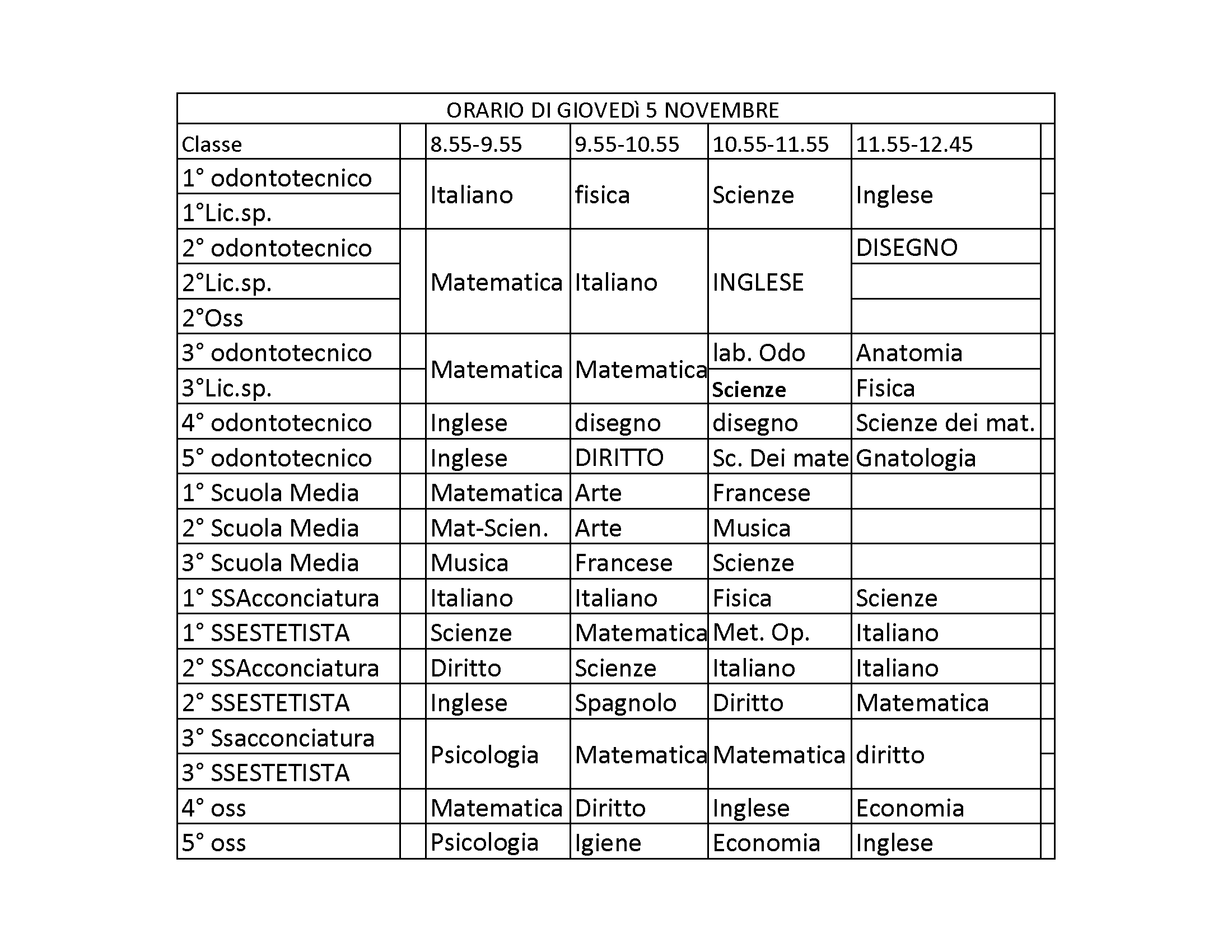 OrarioLezioni5Nov