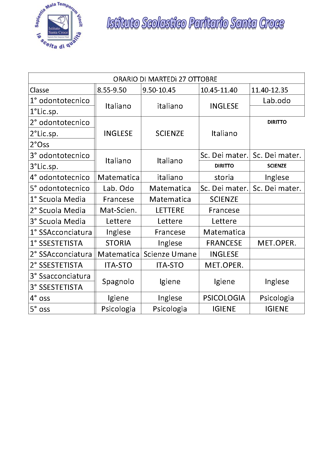 OrarioLezioni 27Ott