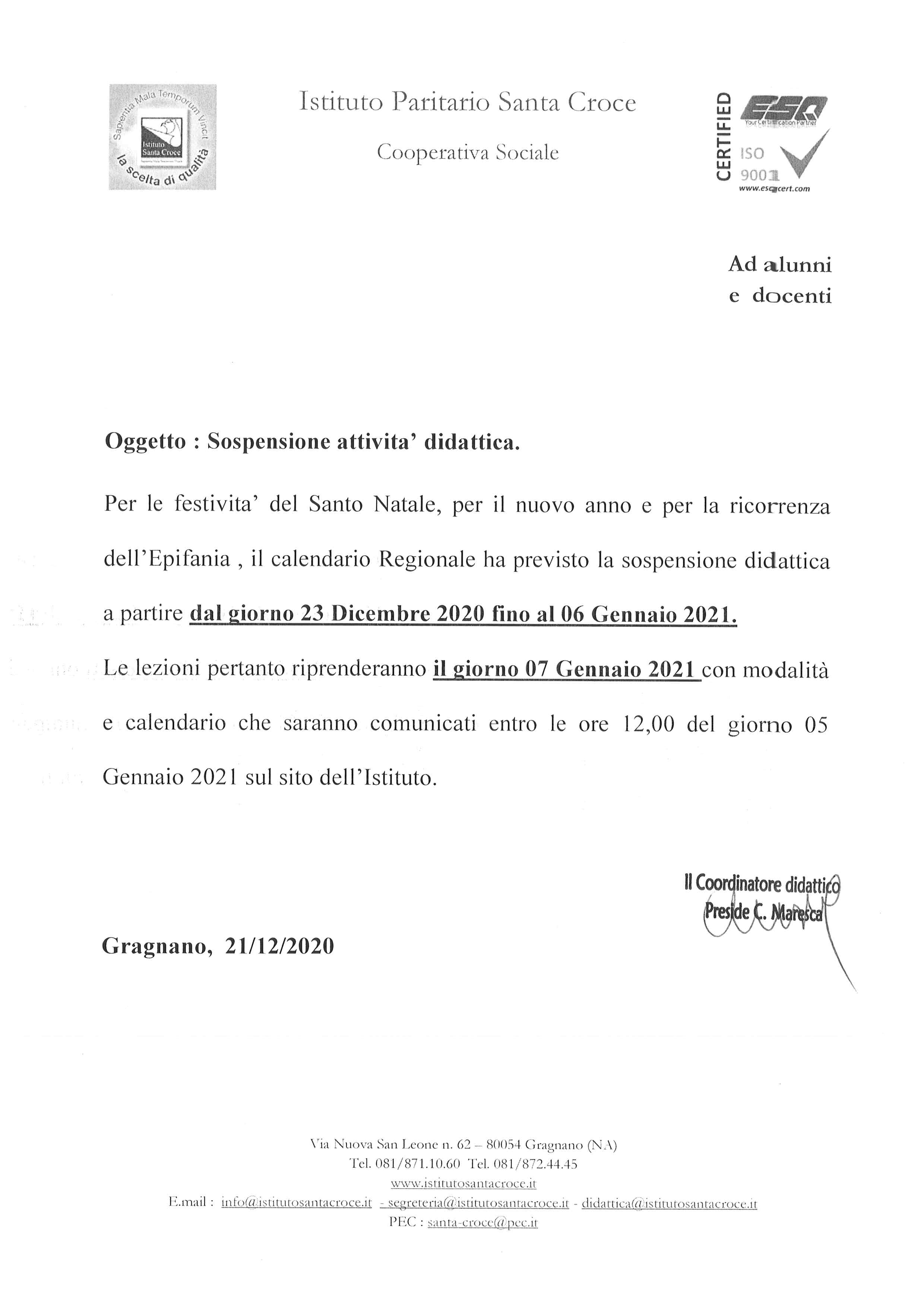  Sospensione Didattica Natale